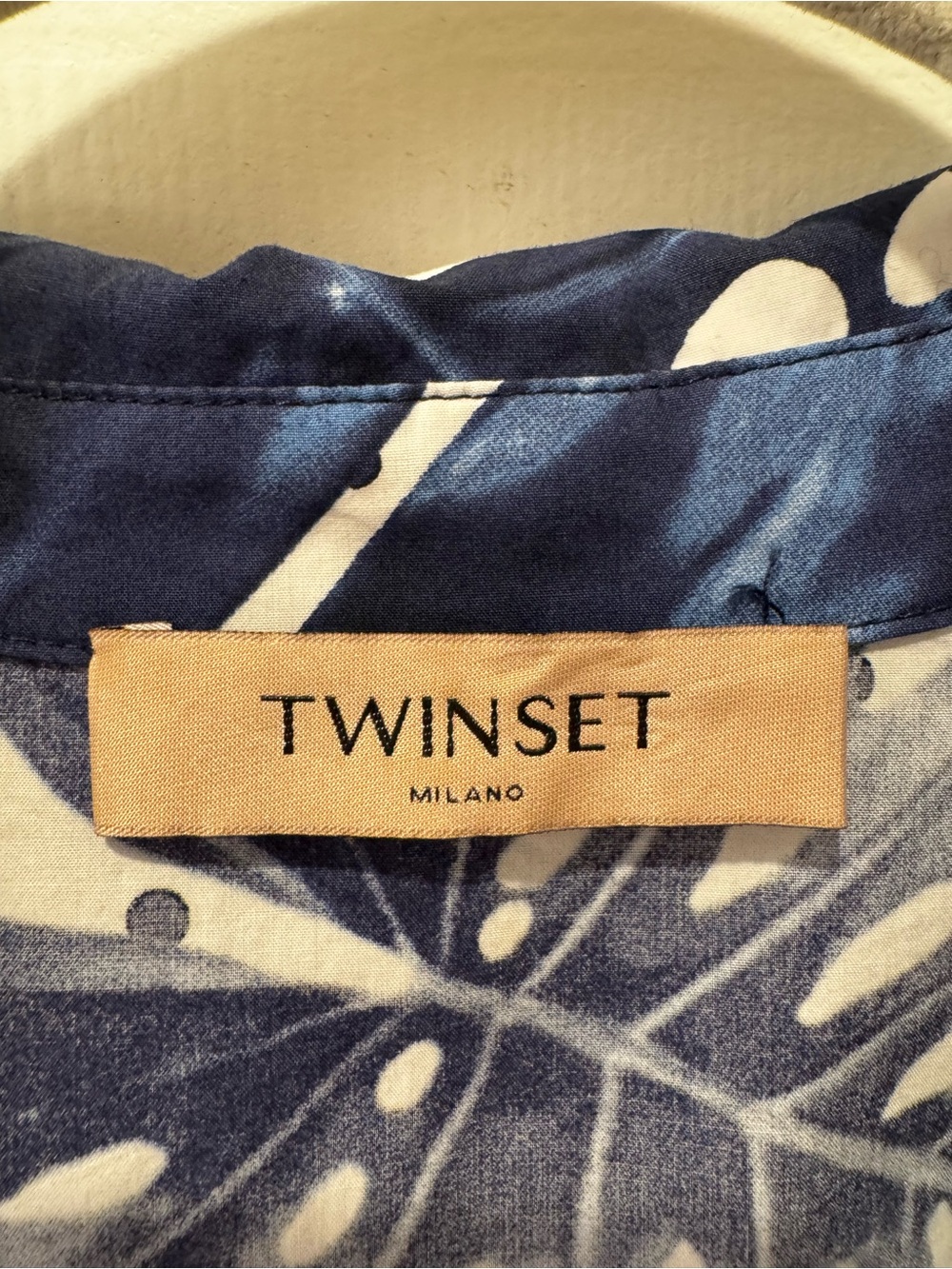 Twinset Milano Blue White Palm Leaf Print Poplin Shirt Mini Dress 46 - Picture 13 of 16